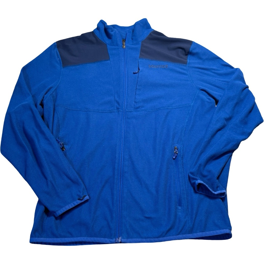 Marmot Polartec Full Zip Grid Fleece Jacket Mens Large Blue Good Outdoor Layer